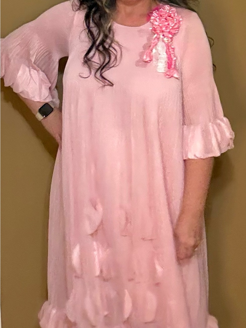 Soft Pink Midi Ruffle Dress